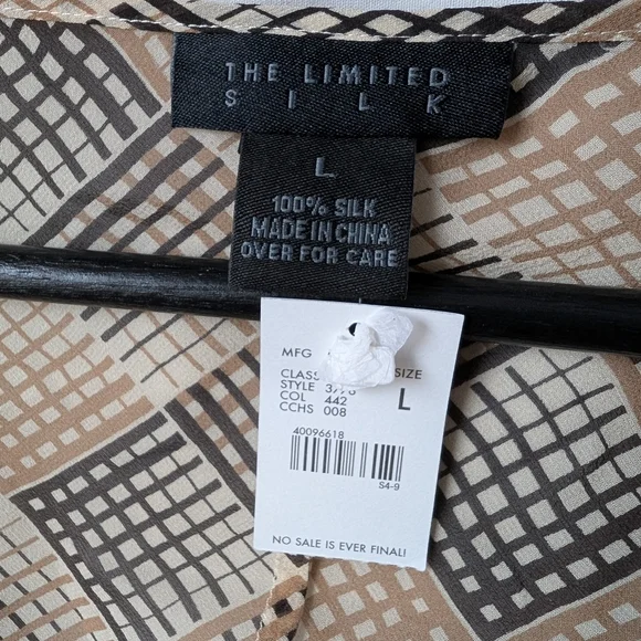 NWT 100% Silk The Limited Brown Babydoll V-neck Top Blouse Large Wrap Y2K VTG - Picture 2 of 5